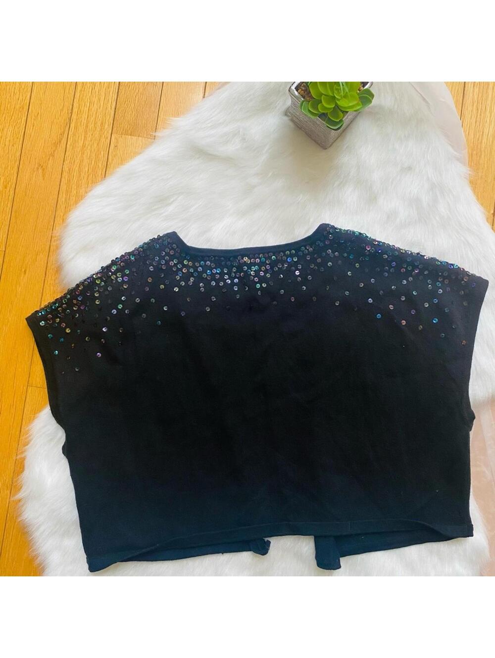 Deb Black Sequin Embellished Crop Vest Size XL